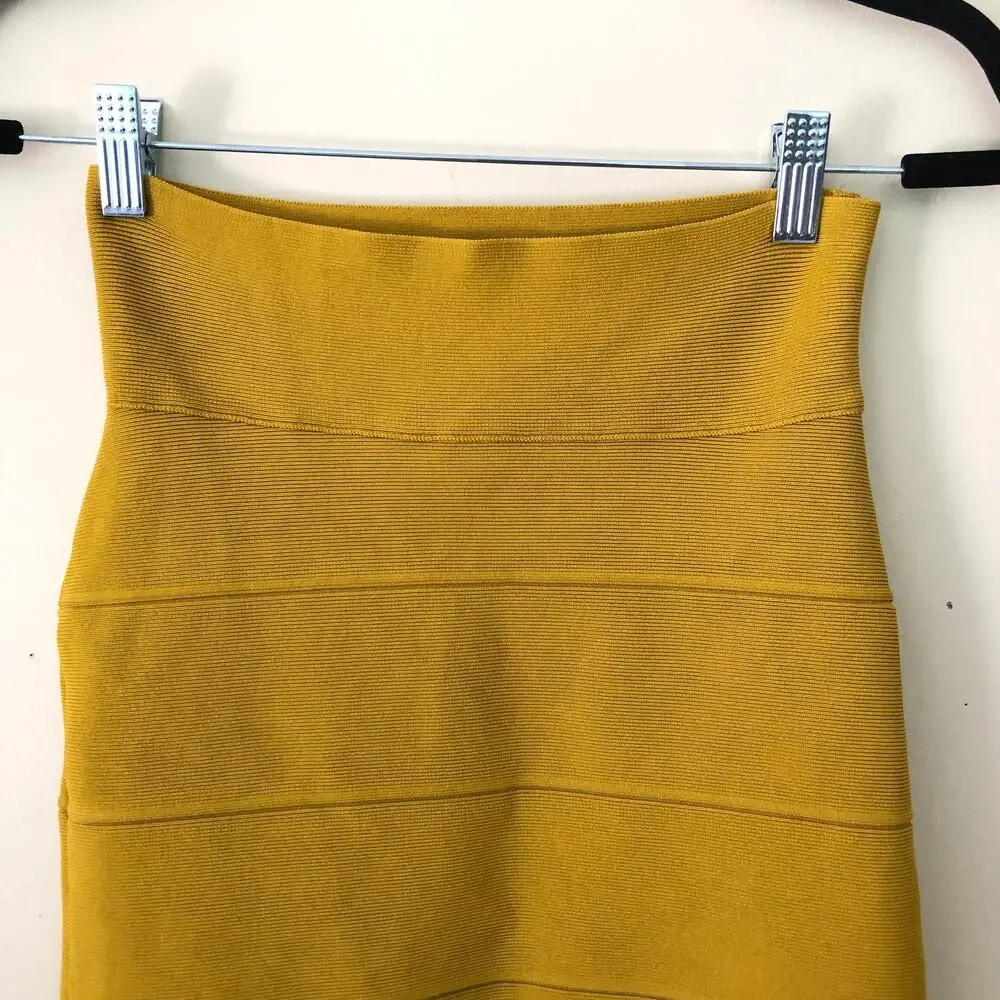BCBGMaxazria Yellow Mustard Citron Alexa Skirt Bandage Bodycon Women's Size S